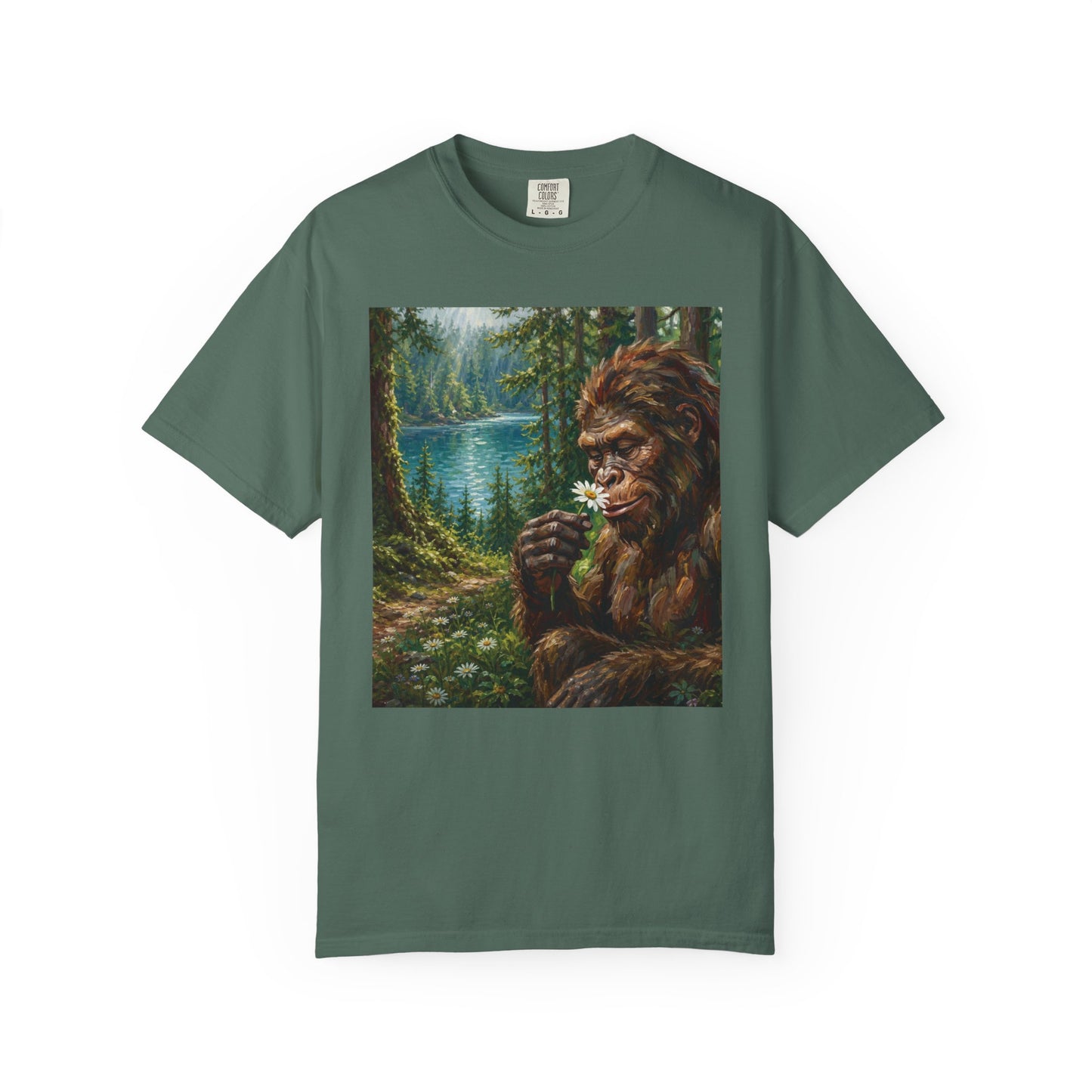 Bigfoot Meadow T-Shirt — Sasquatch in Forest Art Tee