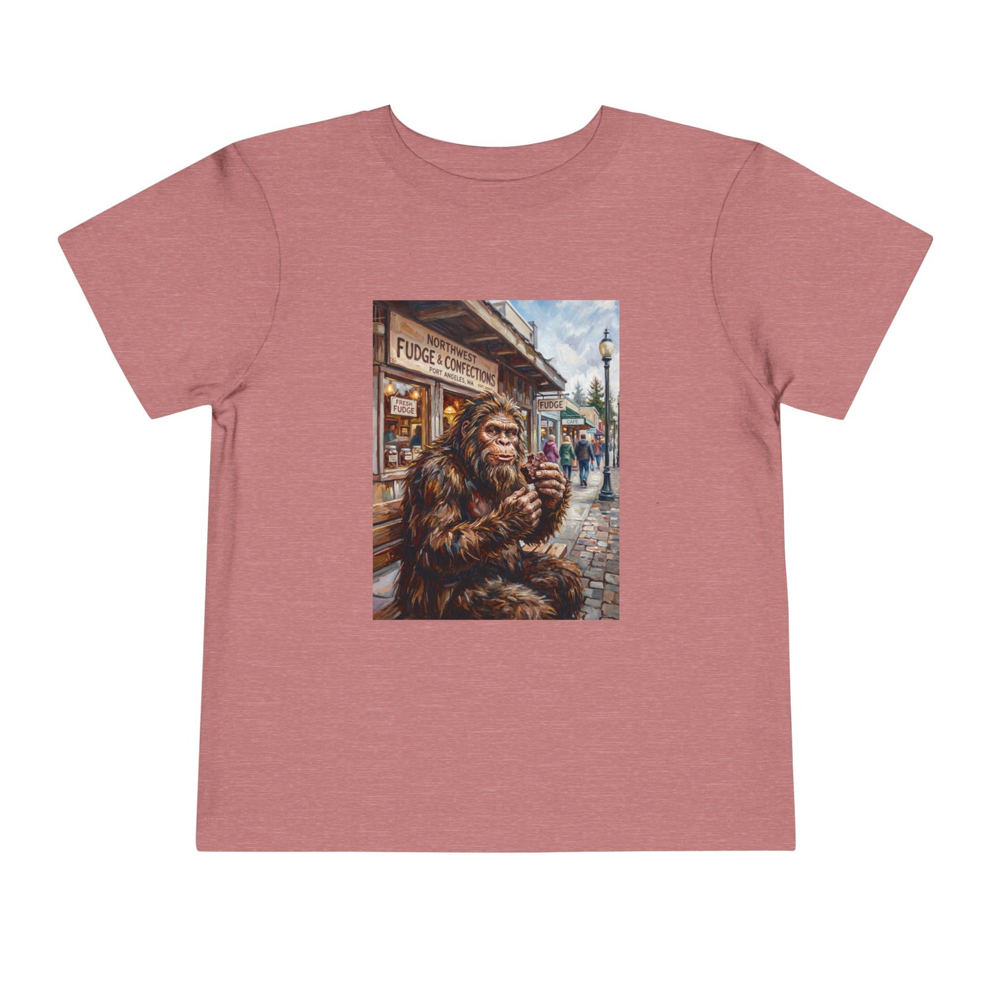 Toddler Tee — Vintage Bigfoot Eating Donut Street Scene