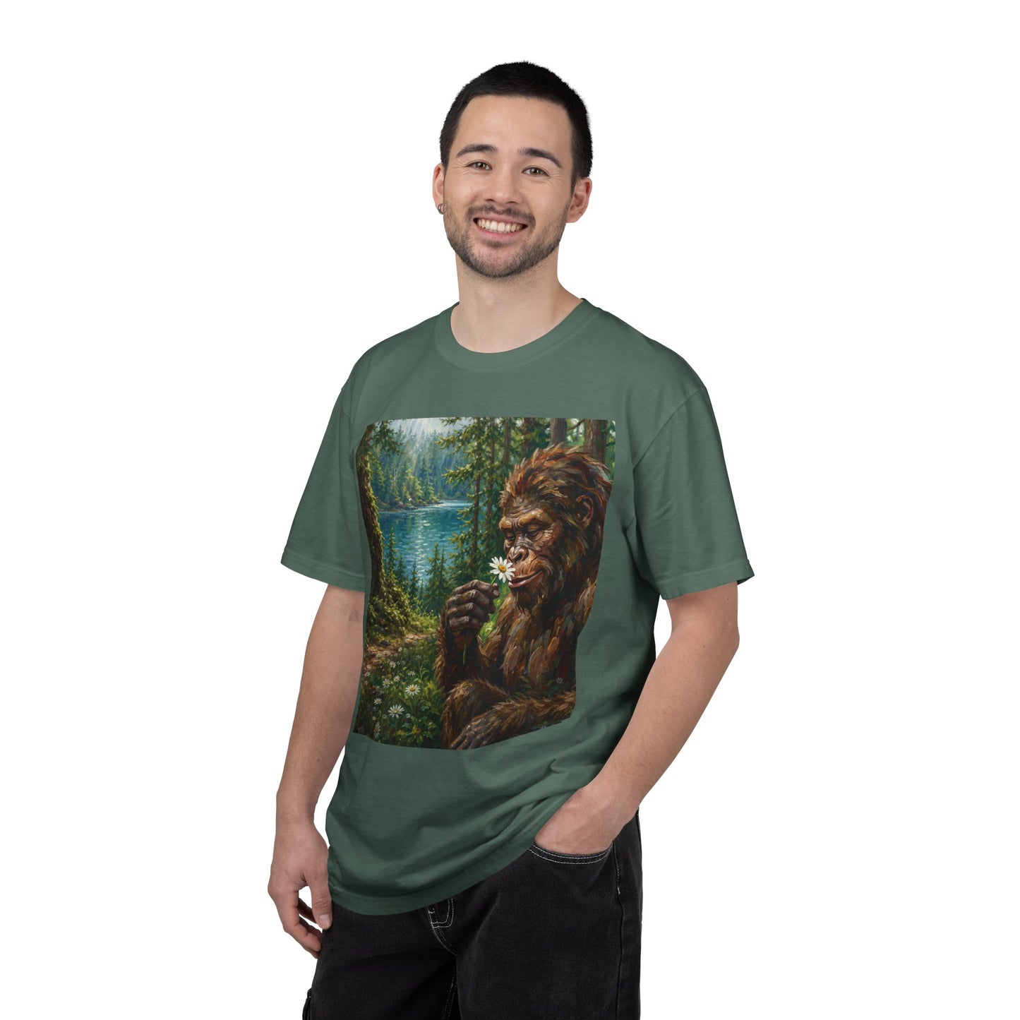 Bigfoot Meadow T-Shirt — Sasquatch in Forest Art Tee