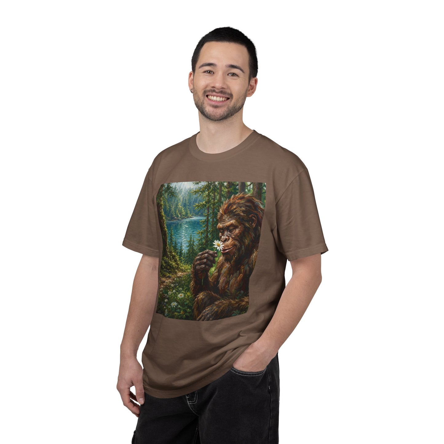 Bigfoot Meadow T-Shirt — Sasquatch in Forest Art Tee