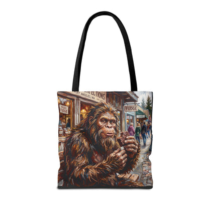 Bigfoot Fudge Shop Tote Bag — Quirky Sasquatch Market Art Tote