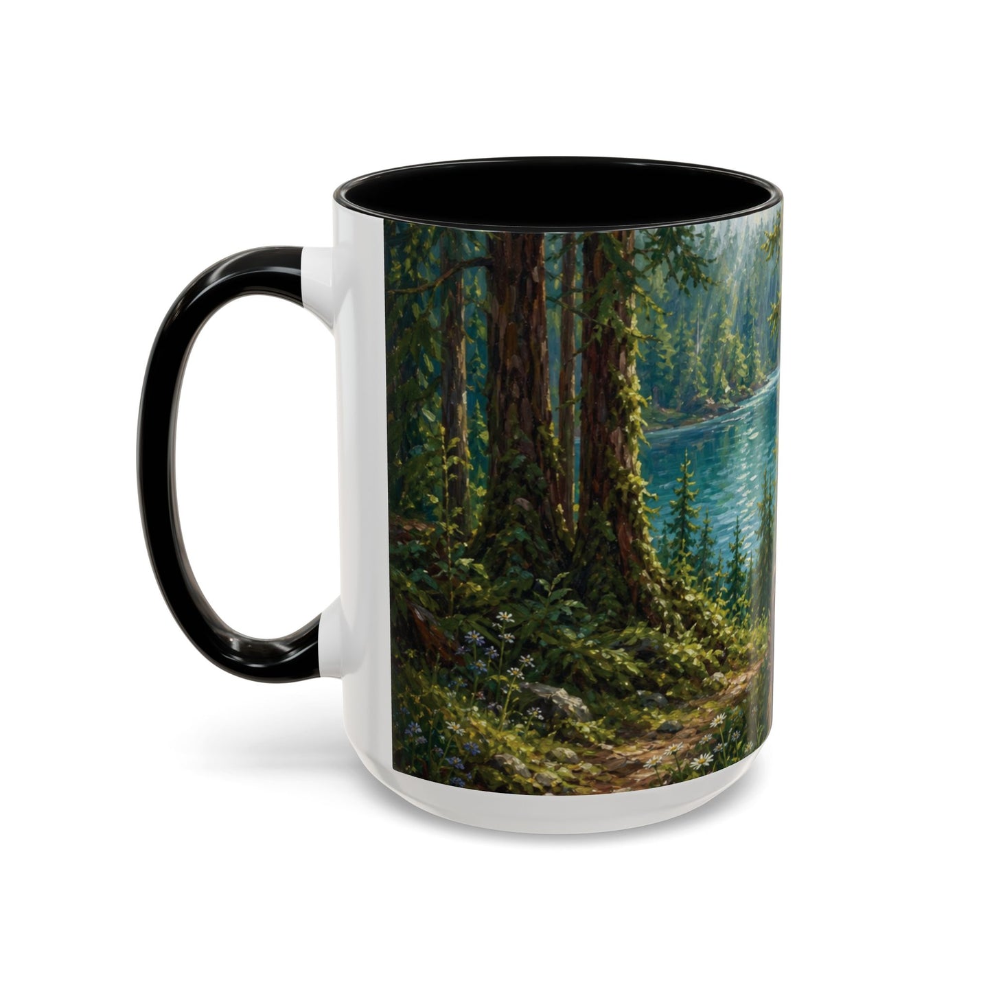 Bigfoot Forest Coffee Mug — Sasquatch Holding Daisy 11oz or 15oz Accent Mug