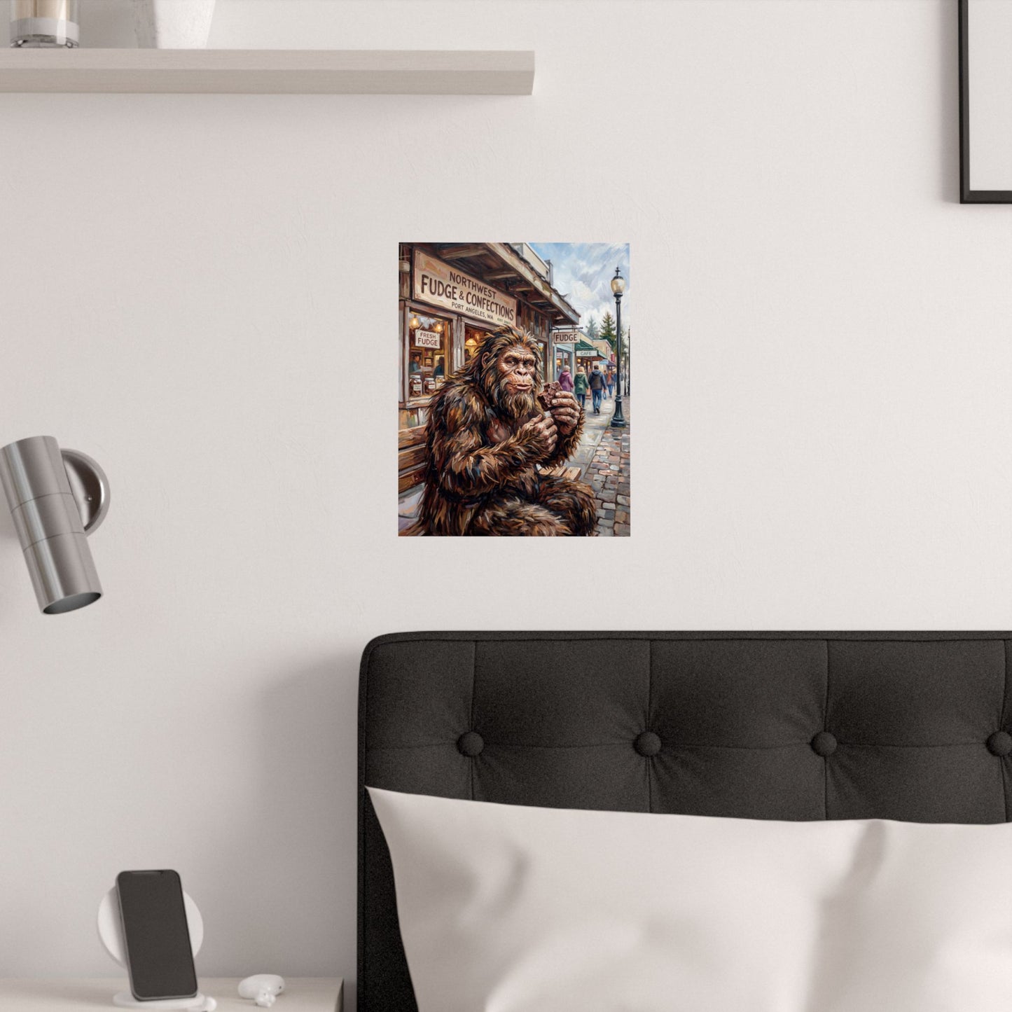 Sasquatch with Fudge at NW Fudge - Satin Poster — Retro Bigfoot Art Print