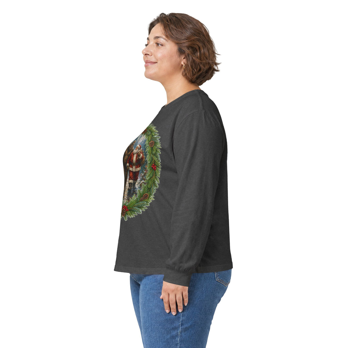 Santa with Sasquatch Christmas Long Sleeve Tee