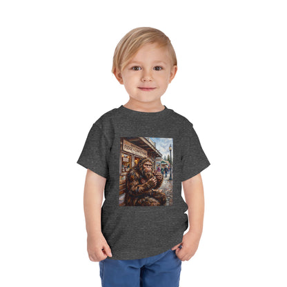 Toddler Tee — Vintage Bigfoot Eating Donut Street Scene