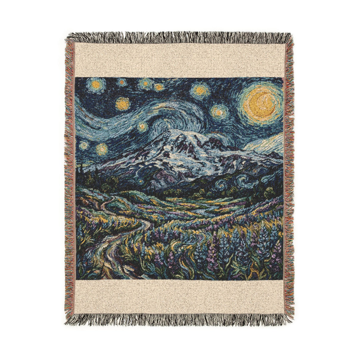 Starry Night Woven Blanket / Mt Rainier with Lupines
