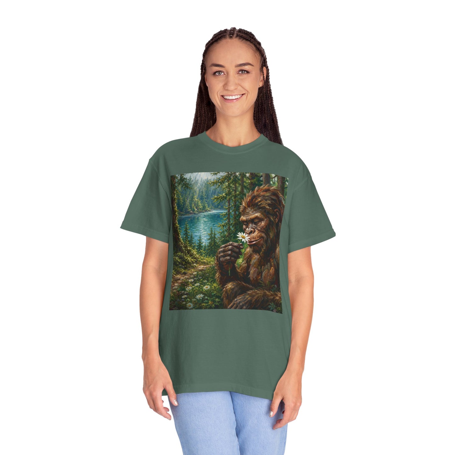 Bigfoot Meadow T-Shirt — Sasquatch in Forest Art Tee
