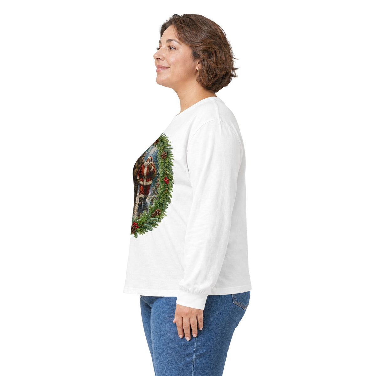 Santa with Sasquatch Christmas Long Sleeve Tee