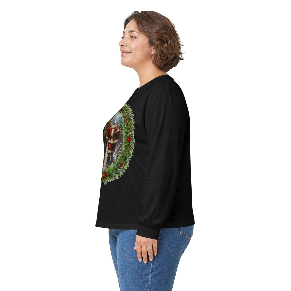 Santa with Sasquatch Christmas Long Sleeve Tee