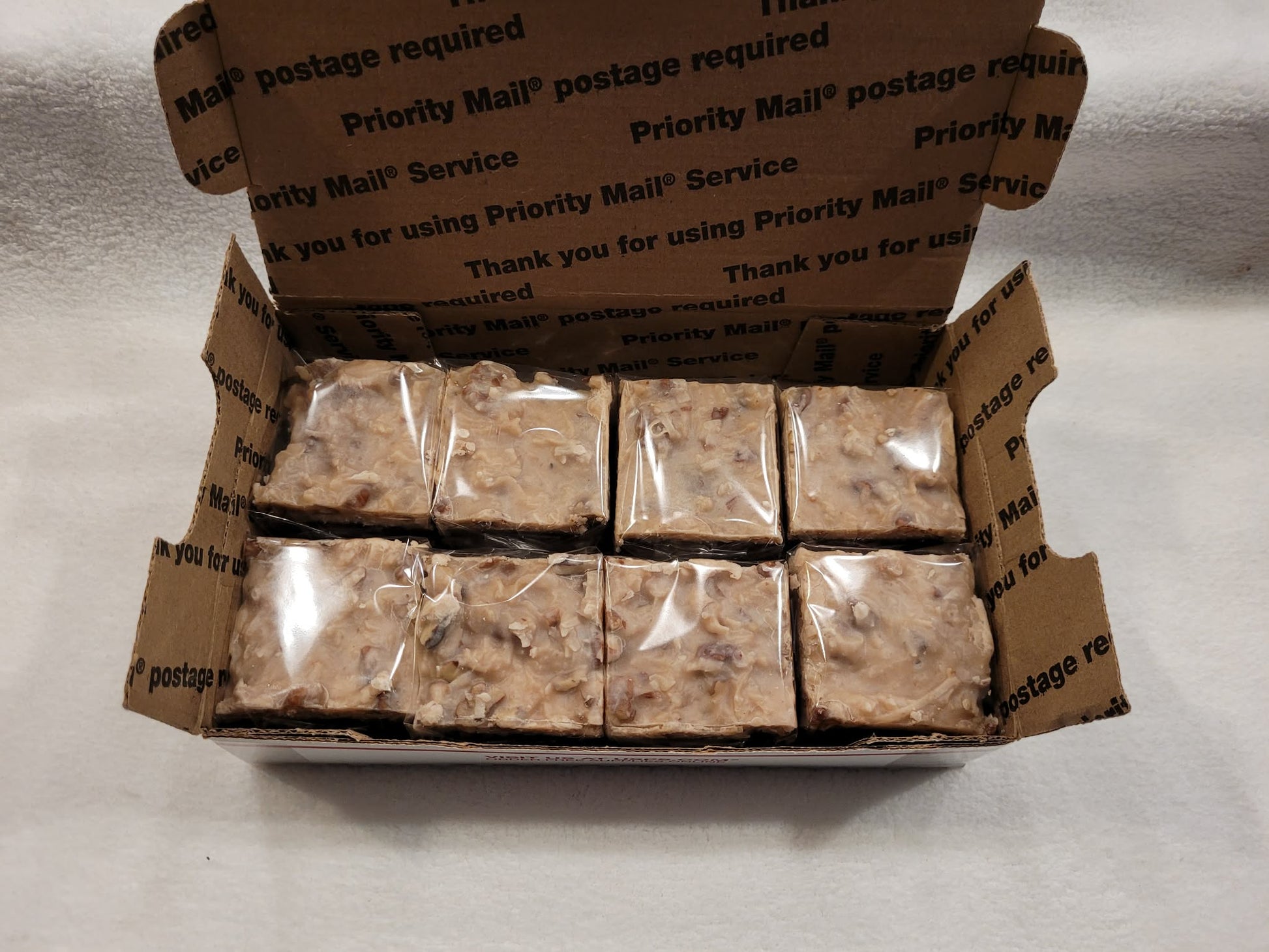 8 piece german chocolate cake fudge in priority shipping box