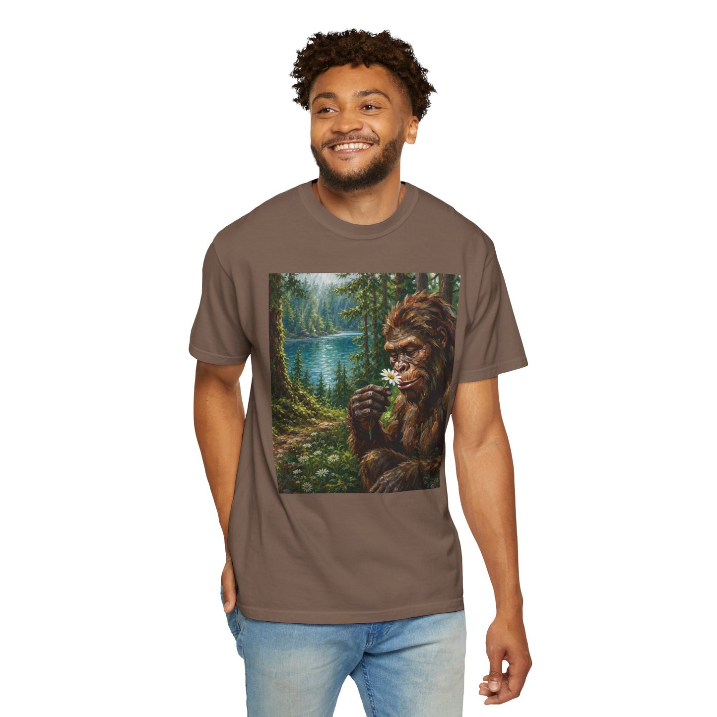 Bigfoot Meadow T-Shirt — Sasquatch in Forest Art Tee
