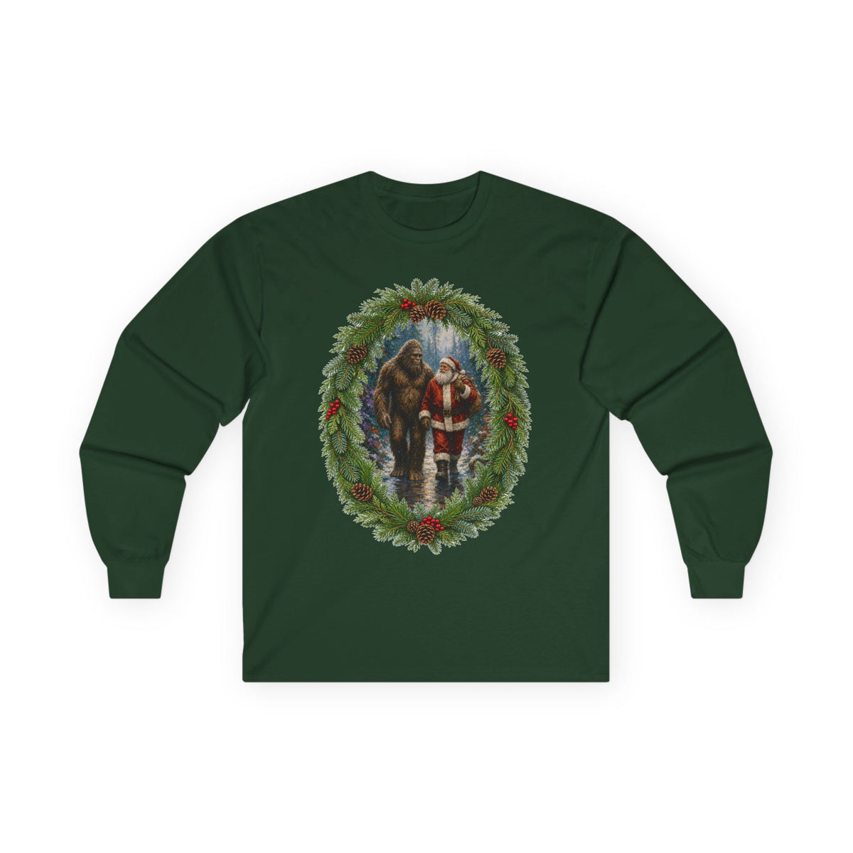 Santa with Sasquatch Christmas Long Sleeve Tee