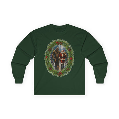 Santa with Sasquatch Christmas Long Sleeve Tee