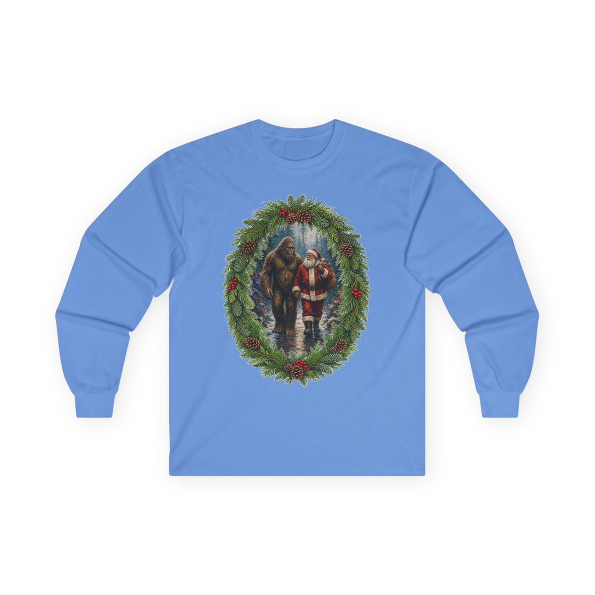 Santa with Sasquatch Christmas Long Sleeve Tee