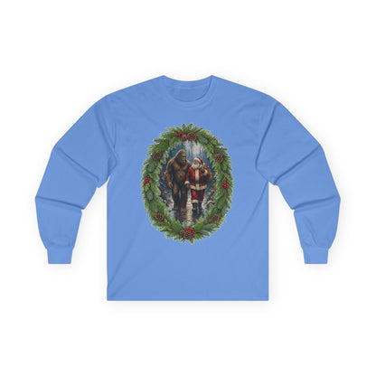 Santa with Sasquatch Christmas Long Sleeve Tee