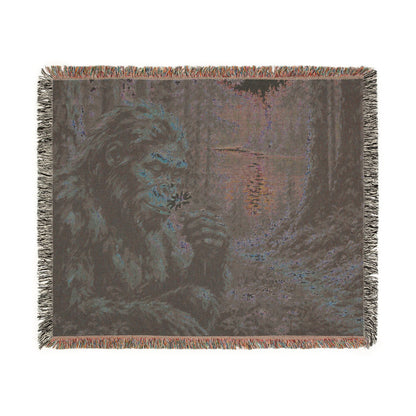 Bigfoot Forest Woven Blanket — Retro Sasquatch Woodland Throw