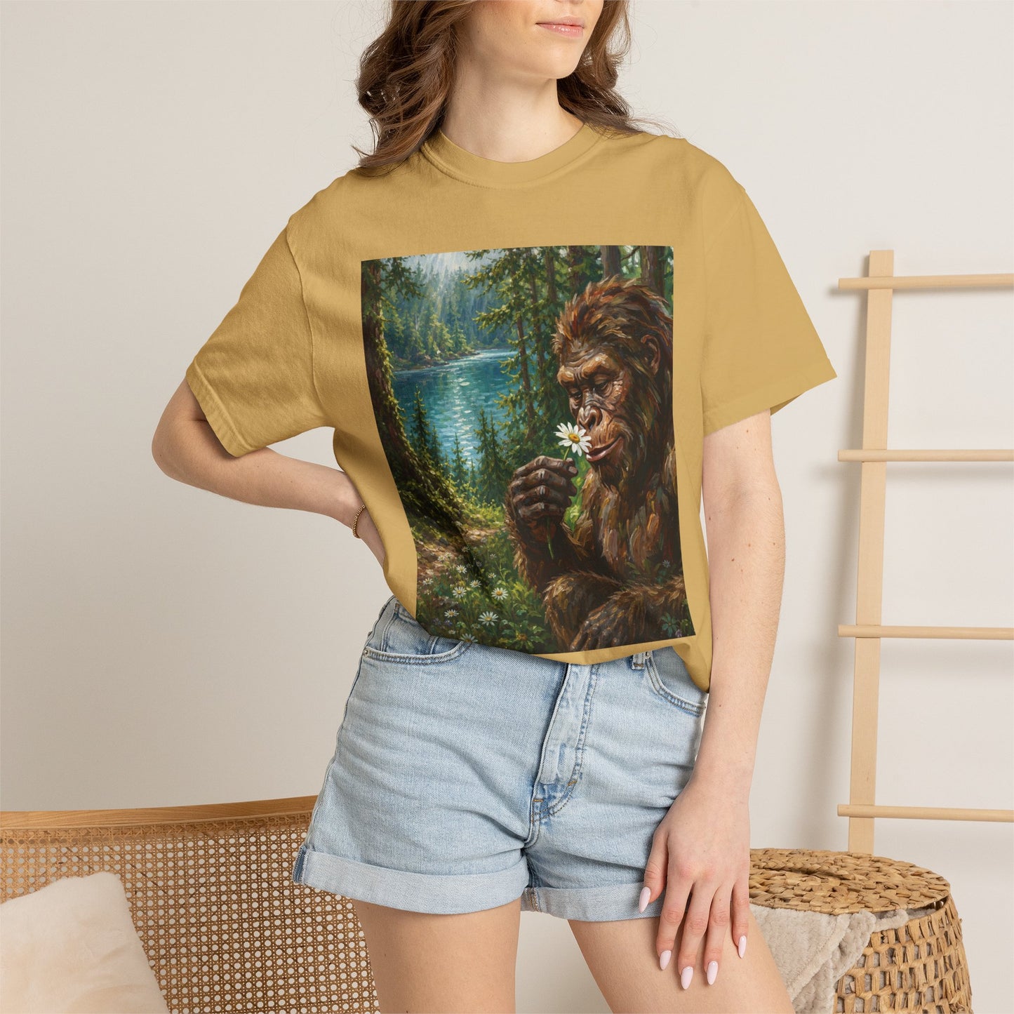 Bigfoot Meadow T-Shirt — Sasquatch in Forest Art Tee