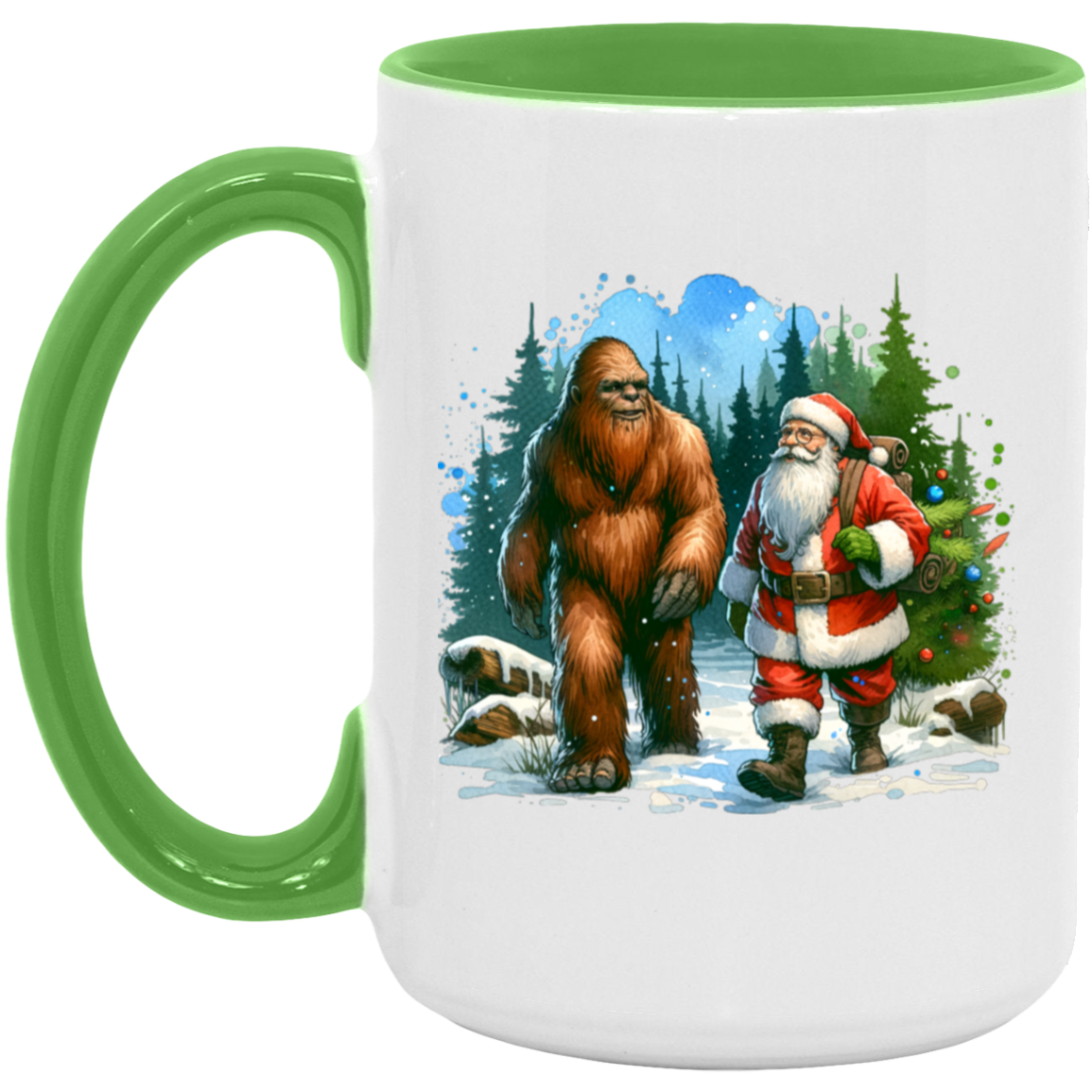 Santa & Sasquatch Black, White and Accent Mugs