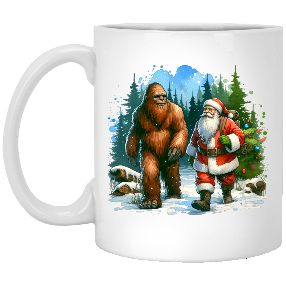 Santa & Sasquatch Black, White and Accent Mugs