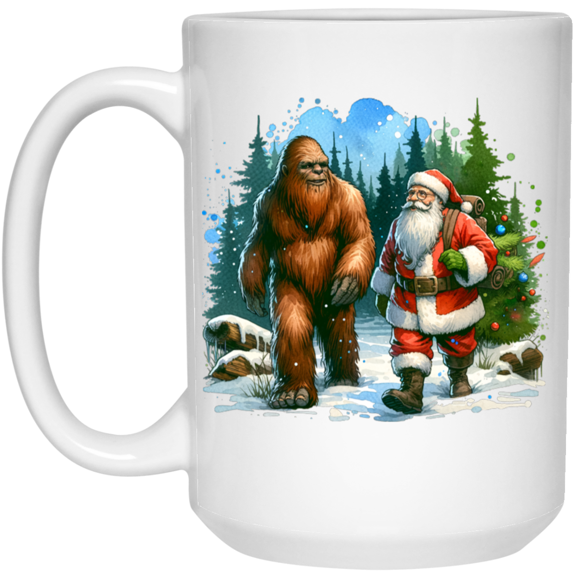 Santa & Sasquatch Black, White and Accent Mugs