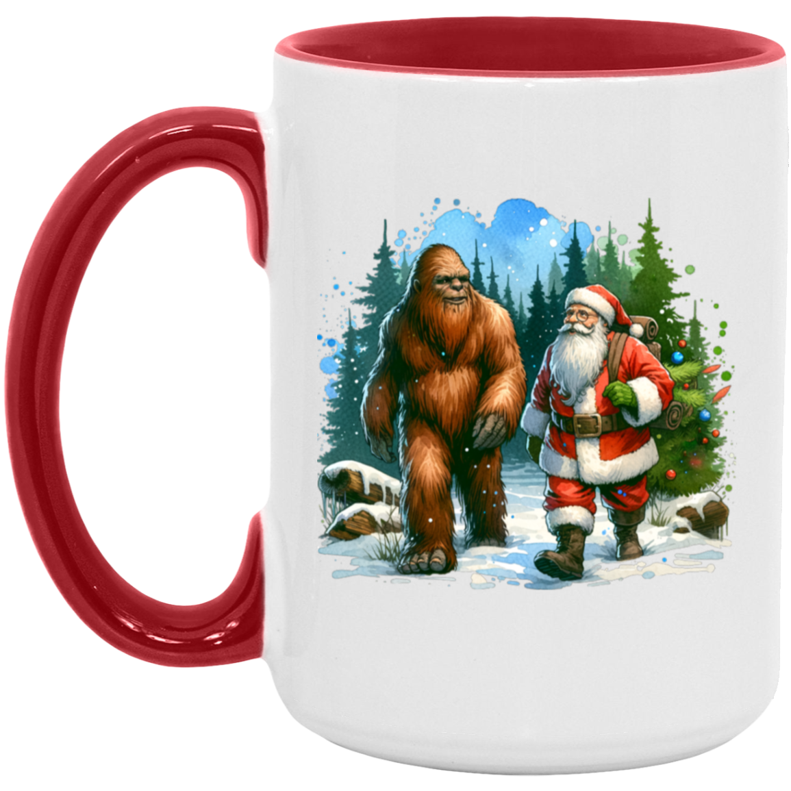 Santa & Sasquatch Black, White and Accent Mugs