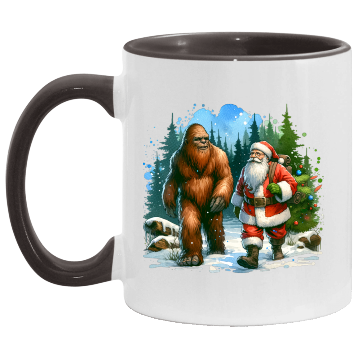 Santa & Sasquatch Black, White and Accent Mugs