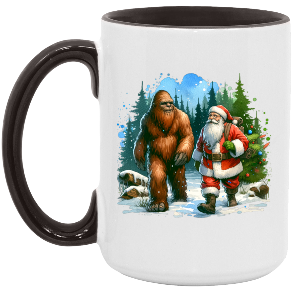 Santa & Sasquatch Black, White and Accent Mugs