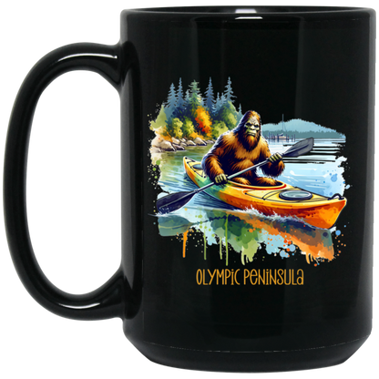 Sasquatch in Kayak - Olympic Peninsula - Mugs, Black, White and Accent Colors