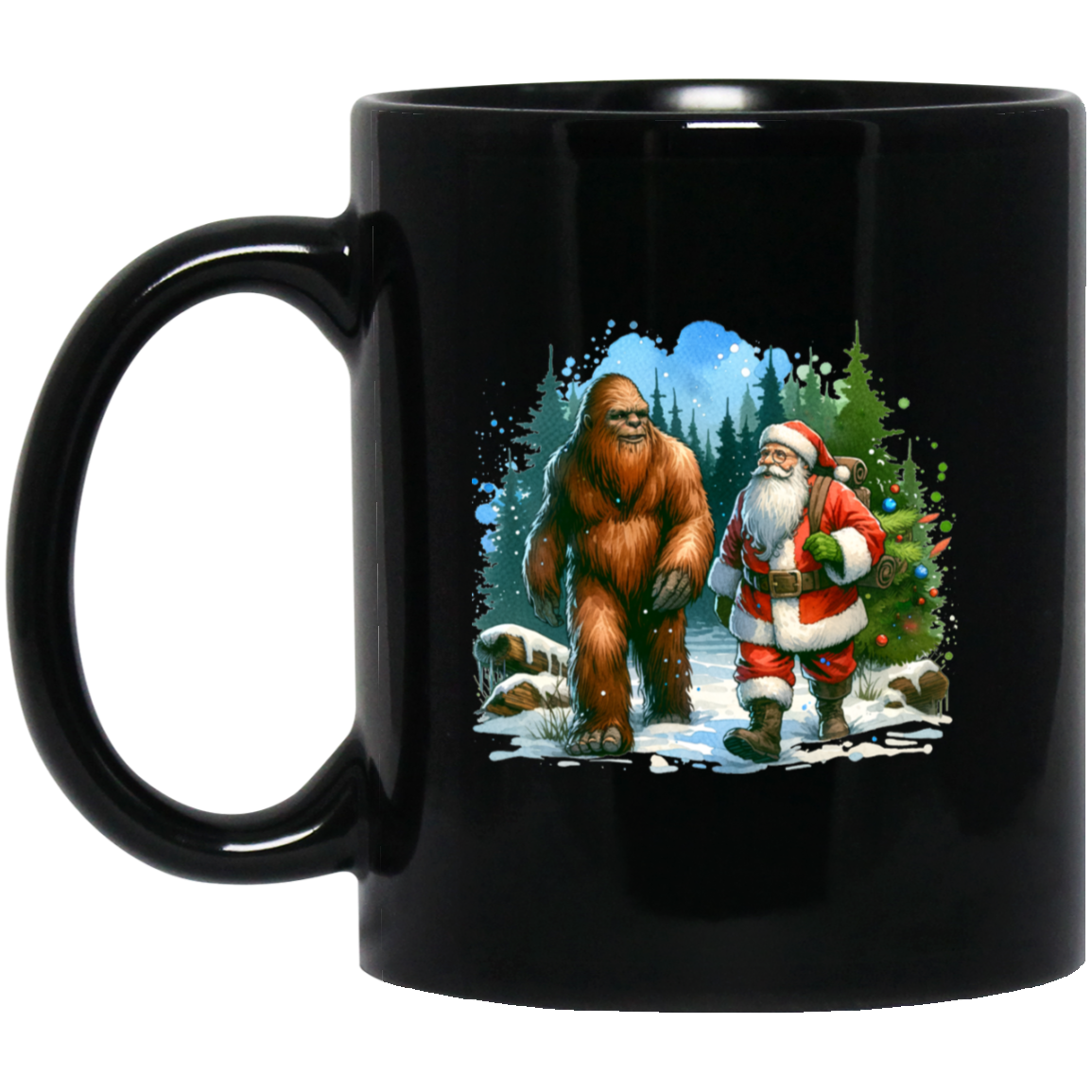 Santa & Sasquatch Black, White and Accent Mugs