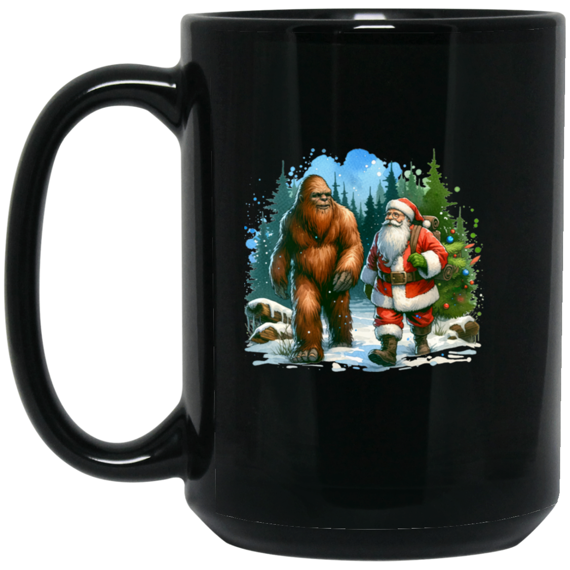 Santa & Sasquatch Black, White and Accent Mugs