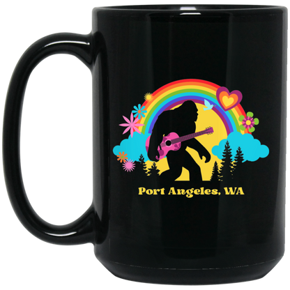 Flower Power Sasquatch - Port Angeles Black Mugs