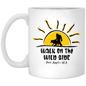 Sasquatch and Wolf Sunset - WILD SIDE - PA White Mugs