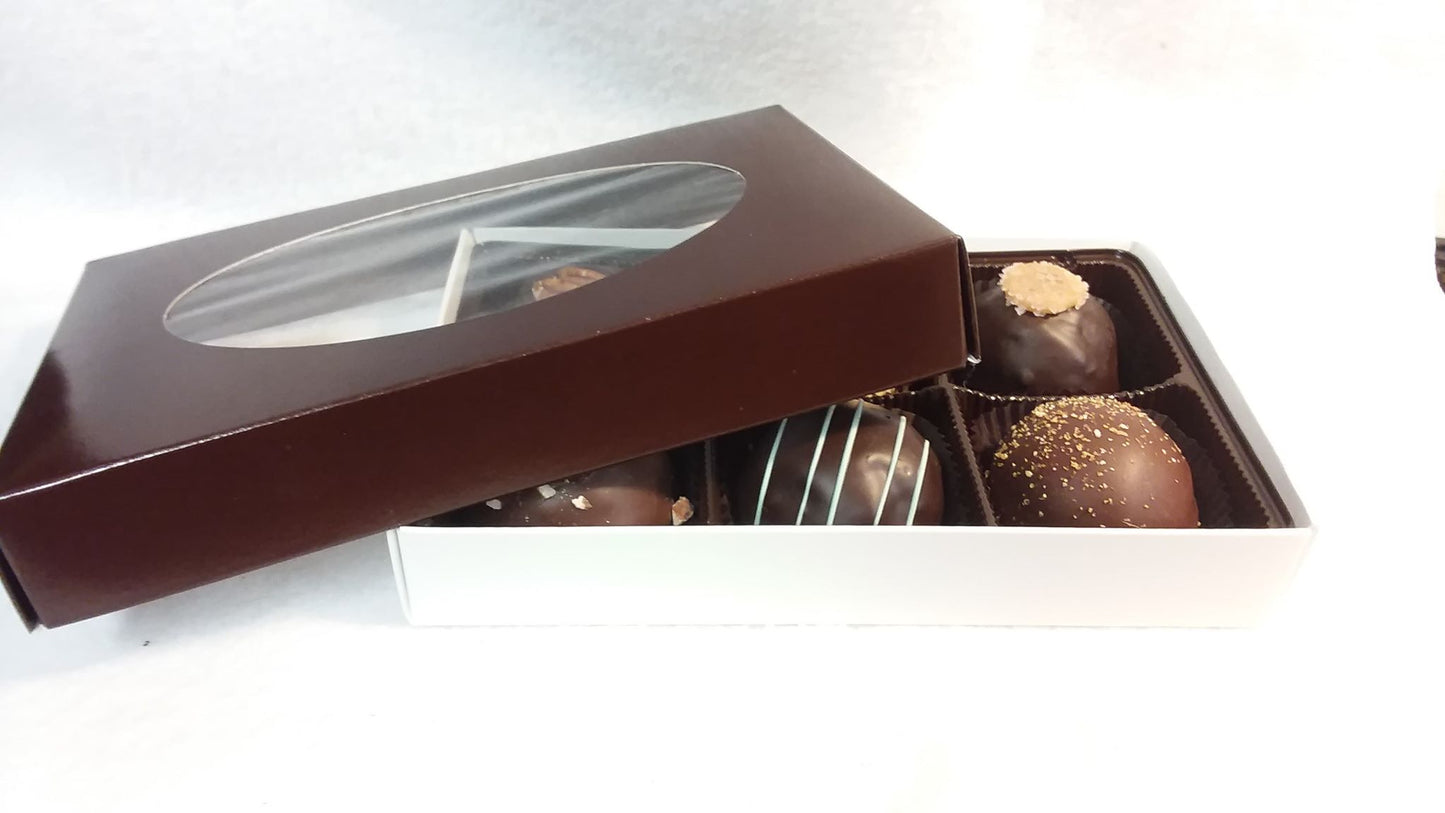 Box of 6 large, beautiful truffles in a gift box with lid